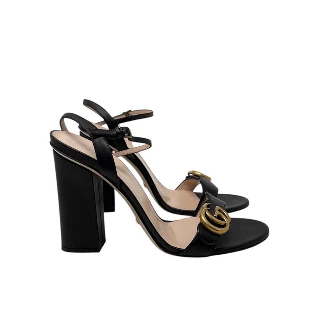 Gucci Marmont Sandals Black Leather Interlocking GG Size 40.5 - Picture 2 of 10